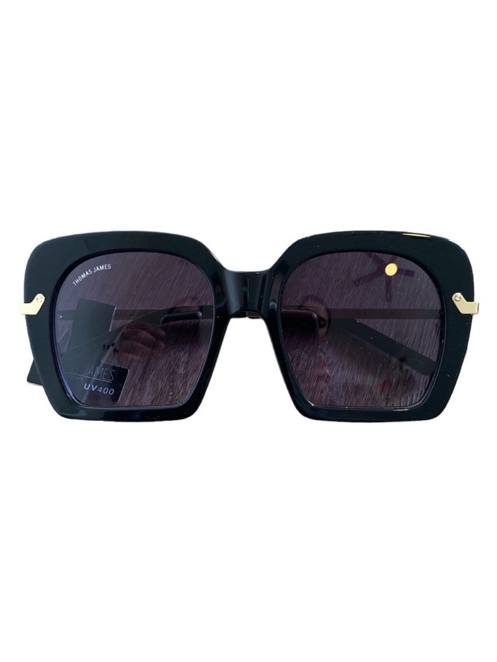 NWT Thomas James Gloria Square Black Gold Sunglasses